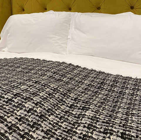 Black and White Textured Luxury Wool Blanket - Extra Large - Ava Innes - Made Scotland