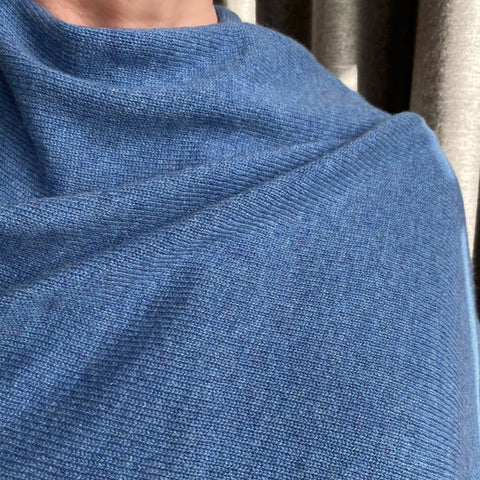 Blue Luxury Light Pure Cashmere Wrap - Blue - Ava Innes - Made Scotland