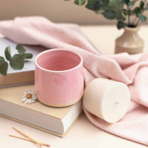 Blush Pink Candle Pot + Refill - Mandarin and Sandalwood - The Summergate Candle Company - Made Scotland