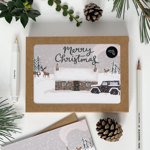 Bothy in the Snow Merry Christmas Card Pack - 1 Pack - Lomond Paper Co - Made Scotland