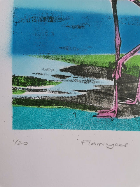 Bright Neon Flamingo Screenprint - Signed and editioned by artist Dylan Bell - Bell's Galleries - Made Scotland