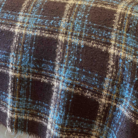 Brown and Teal Boucle Large Luxury Wool Blanket - Large - Ava Innes - Made Scotland