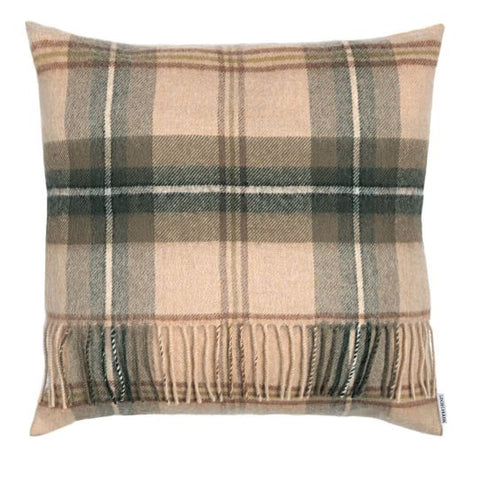 Borders Saskatchewan Weathered Canadian Tartan Lambswool Large Fringed Cushion Cover