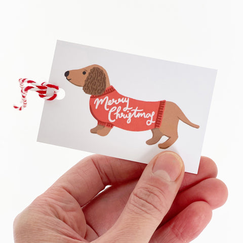 Christmas Dachshund and Sledge Gift Wrap & Tags - 1 sheet & 1 tag - Lomond Paper Co - Made Scotland