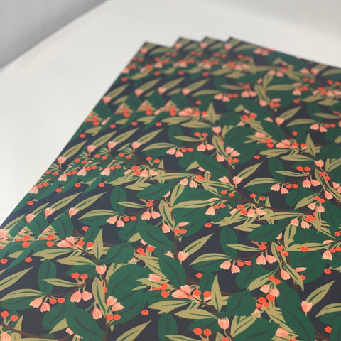 Christmas Greenery DEEP GREEN Gift Wrap & Tags - 1 sheet & 1 tag - Lomond Paper Co - Made Scotland