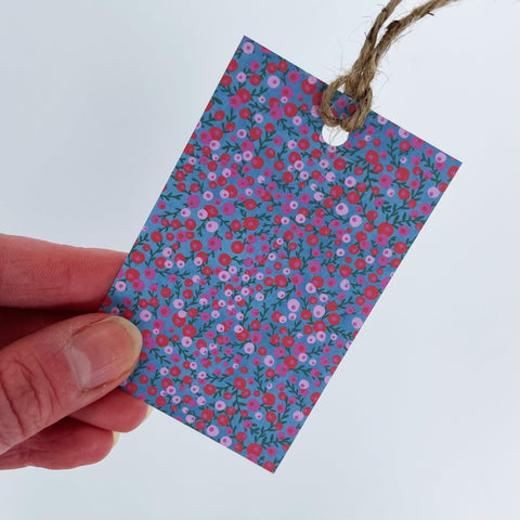 Christmas Red & Pink Berries Recyclable Wrapping Paper Set - AQUA Eco Friendly Gift Wrap and Tags - 1 sheet & 1 tag - Lomond Paper Co - Made Scotland