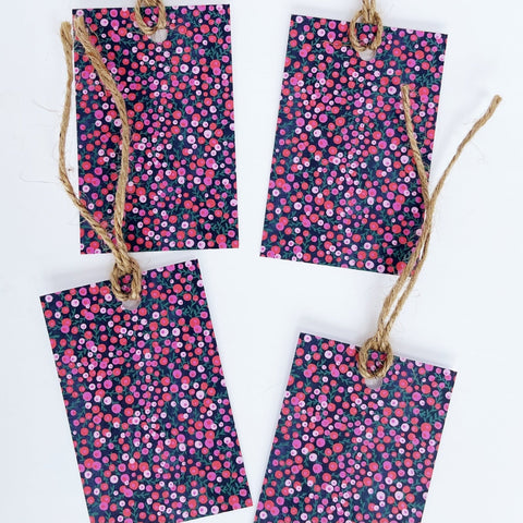Christmas Red & Pink Berries Recyclable Wrapping Paper Set - MIDNIGHT Eco Friendly Gift Wrap and Tags - 1 sheet & 1 tag - Lomond Paper Co - Made Scotland