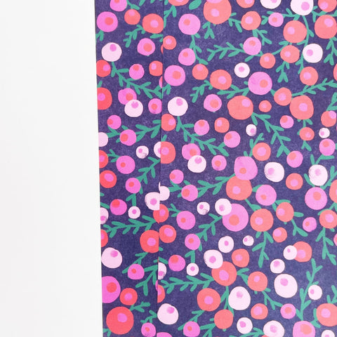 Christmas Red & Pink Berries Recyclable Wrapping Paper Set - MIDNIGHT Eco Friendly Gift Wrap and Tags - 1 sheet & 1 tag - Lomond Paper Co - Made Scotland
