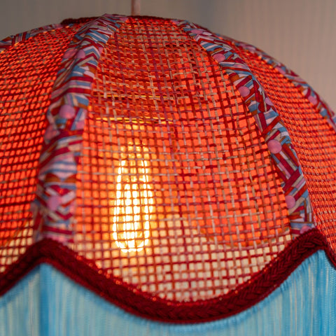 Coloured Rattan Scalloped Tiffany - Blue & Red - Large - Amanda Wells - Made Scotland