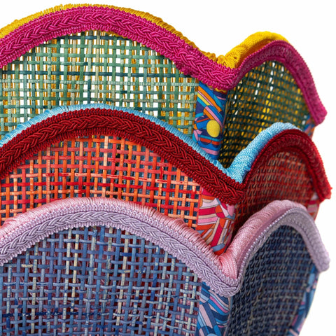 Coloured Rattan Scalloped Tiffany - Blue & Red - Small - Amanda Wells - Made Scotland