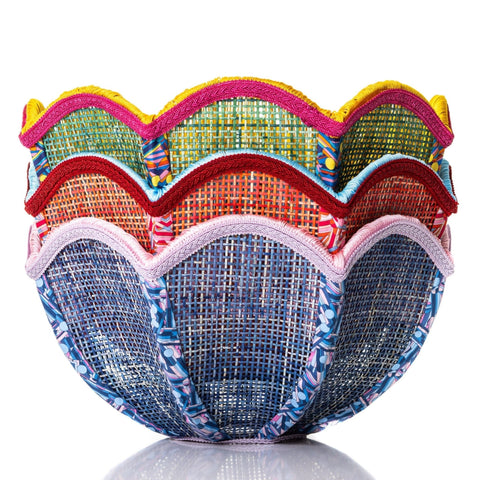 Coloured Rattan Scalloped Tiffany - Blue & Red - Small - Amanda Wells - Made Scotland