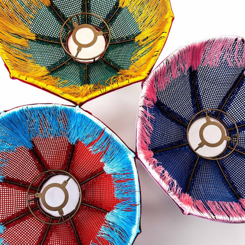 Coloured Rattan Scalloped Tiffany - Blue & Red - Small - Amanda Wells - Made Scotland