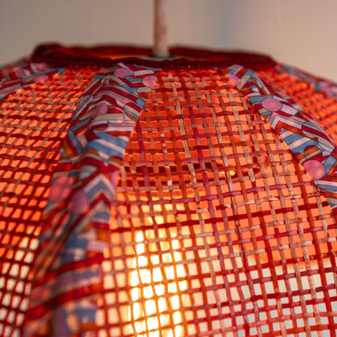 Coloured Rattan Scalloped Tiffany - Blue & Red - Small - Amanda Wells - Made Scotland