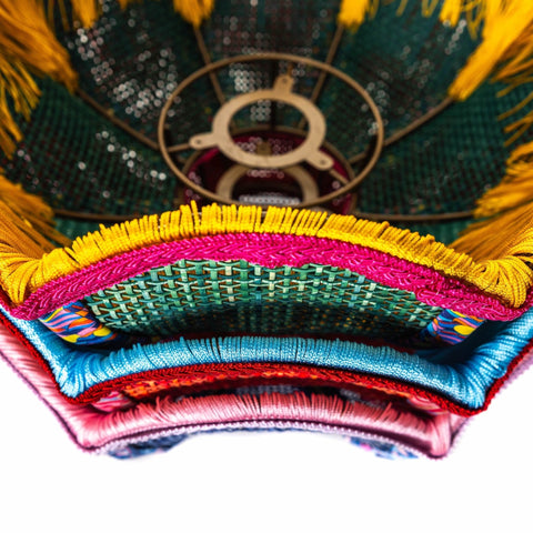 Coloured Rattan Scalloped Tiffany - Blue & Red - Small - Amanda Wells - Made Scotland