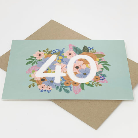 Colourful, Floral 40th Birthday Card - Lomond Paper Co - Made Scotland