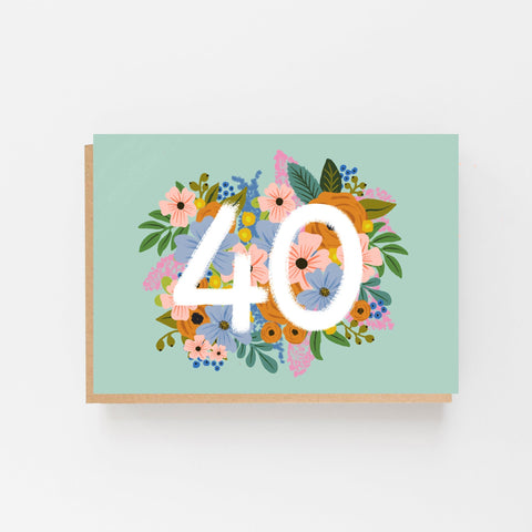 Colourful, Floral 40th Birthday Card - Lomond Paper Co - Made Scotland