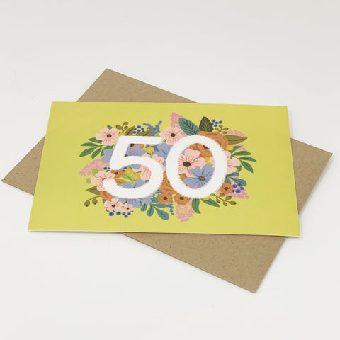Colourful, Floral 50th Birthday Card - Lomond Paper Co - Made Scotland