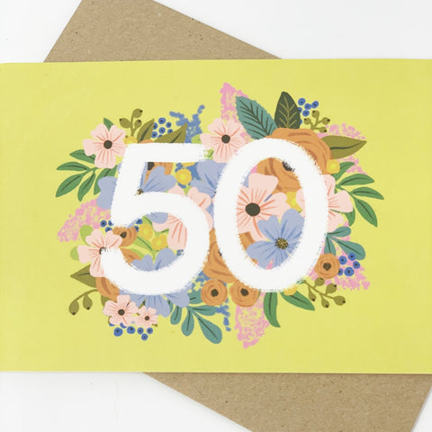 Colourful, Floral 50th Birthday Card - Lomond Paper Co - Made Scotland