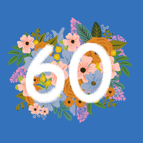 Colourful, Floral 60th Birthday Card - Lomond Paper Co - Made Scotland
