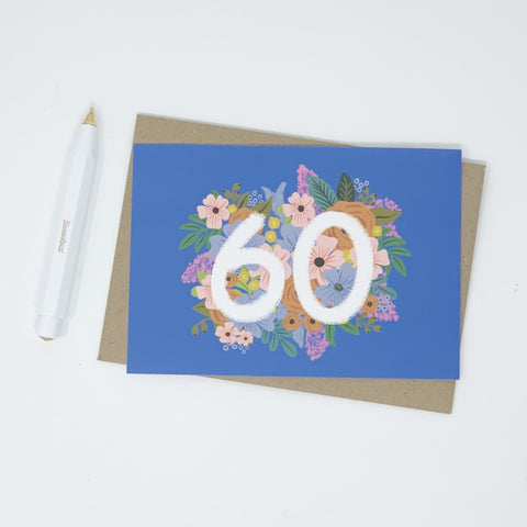 Colourful, Floral 60th Birthday Card - Lomond Paper Co - Made Scotland