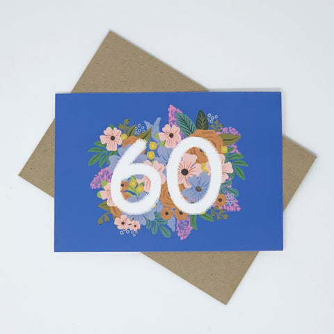 Colourful, Floral 60th Birthday Card - Lomond Paper Co - Made Scotland