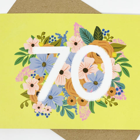 Colourful, Floral 70th Birthday Card - Lomond Paper Co - Made Scotland