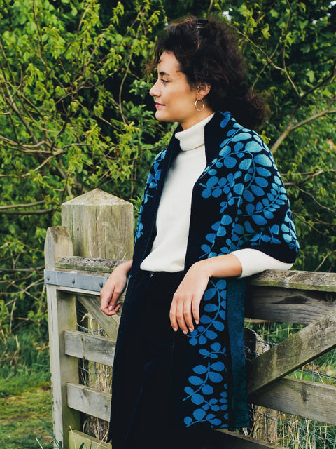 Dapple Blanket Scarf - Midnight and Utopia Blue - Whirlow - Made Scotland