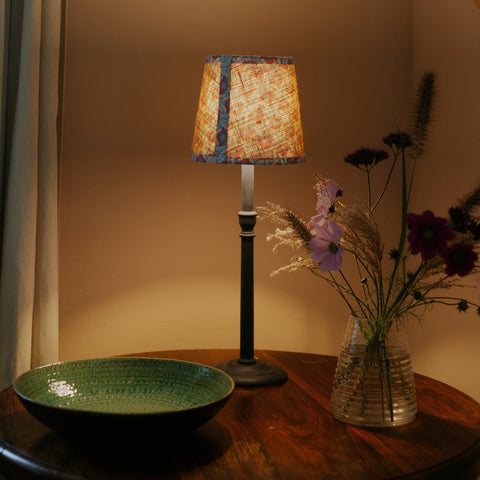 Double Sided Empire Lampshade - Hessian & Liberty Sunflower Bloom - Liberty Sunflower Bloom Blue - Amanda Wells - Made Scotland