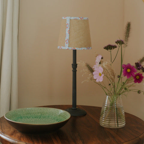 Double Sided Empire Lampshade - Hessian & Liberty Sunflower Bloom - Liberty Sunflower Bloom Blue - Amanda Wells - Made Scotland