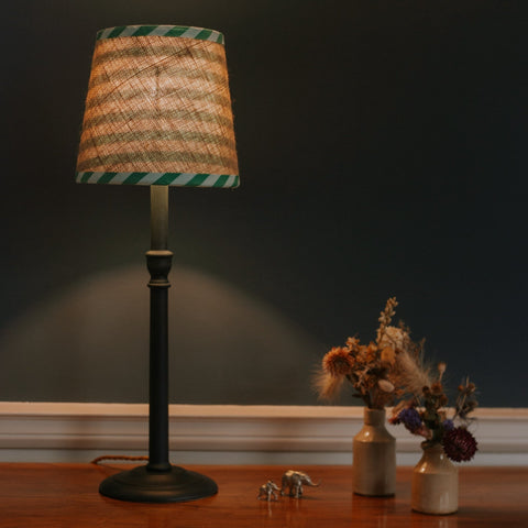 Double Sided Empire Lampshade - Hessian stripe green - Amanda Wells - Made Scotland