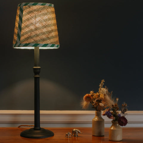 Double Sided Empire Lampshade - Hessian stripe green - Amanda Wells - Made Scotland