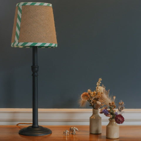 Double Sided Empire Lampshade - Hessian stripe green - Amanda Wells - Made Scotland