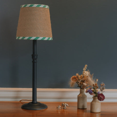 Double Sided Empire Lampshade - Hessian stripe green - Amanda Wells - Made Scotland