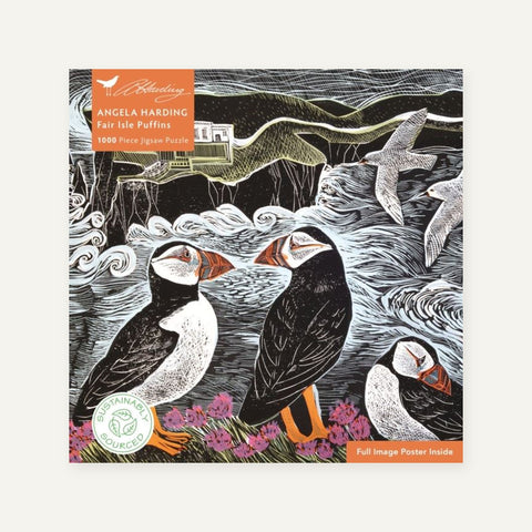 Fair Isle Puffins 1000-Piece Jigsaw Puzzle by Angela Harding - Flame Tree Publishing - Made Scotland