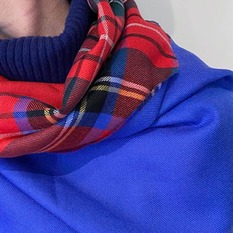 Fine Wool Double Sided Tartan Red & Blue Wrap - Red - Ava Innes - Made Scotland