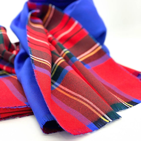 Fine Wool Double Sided Tartan Red & Blue Wrap - Red - Ava Innes - Made Scotland