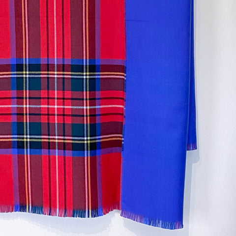 Fine Wool Double Sided Tartan Red & Blue Wrap - Red - Ava Innes - Made Scotland