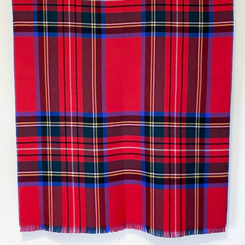 Fine Wool Double Sided Tartan Red & Blue Wrap - Red - Ava Innes - Made Scotland