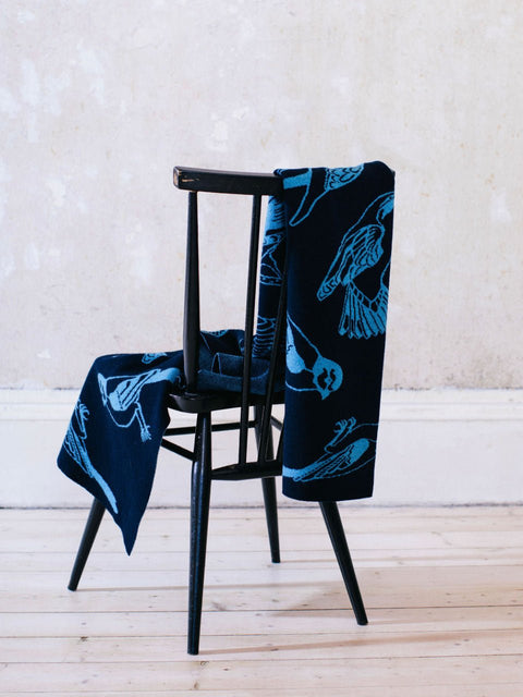 Flock Blanket Scarf - Midnight and Utopia Blue - Whirlow - Made Scotland