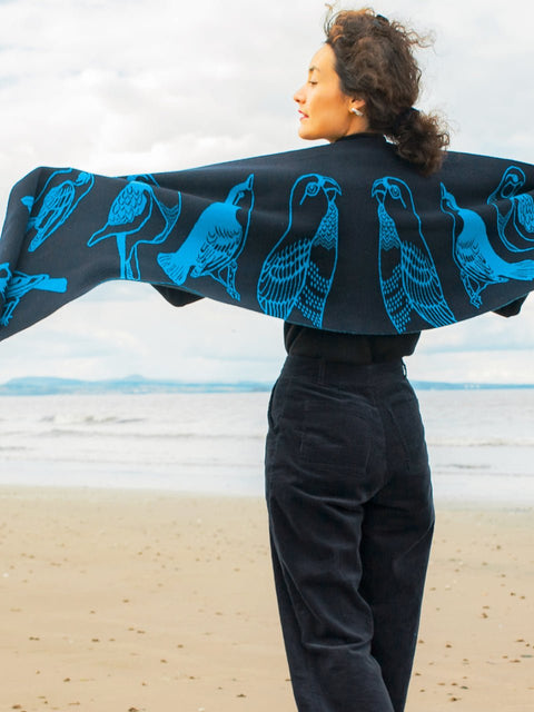 Flock Blanket Scarf - Midnight and Utopia Blue - Whirlow - Made Scotland