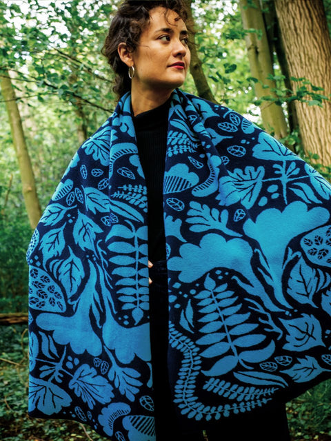 Flora Blanket Scarf - Midnight and Utopia Blue - Whirlow - Made Scotland
