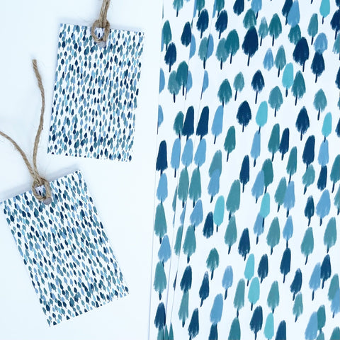 Forest Green Christmas Recyclable Wrapping Paper Set - AQUA Eco Friendly Gift Wrap and Tags - 1 sheet & 1 tag - Lomond Paper Co - Made Scotland