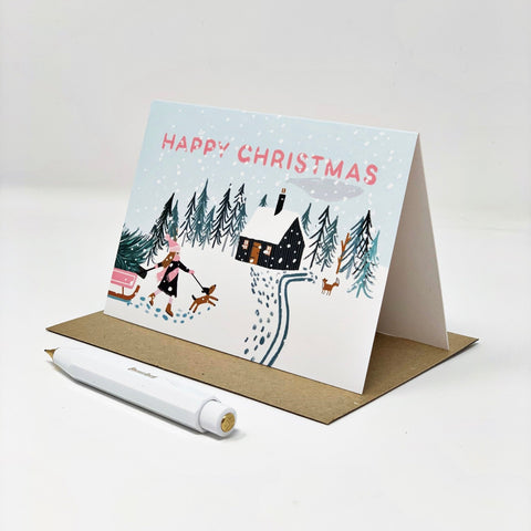 Girl Looking for Christmas Tree - Pack of 8 Cards - 3 Packs - Lomond Paper Co - Made Scotland