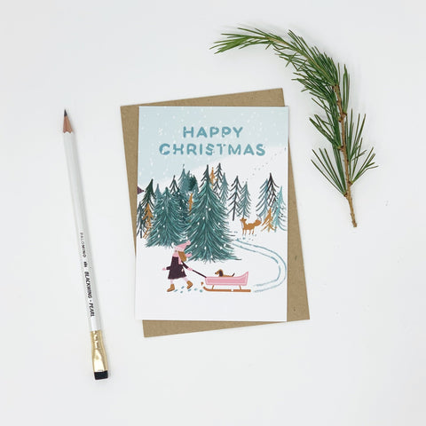 Girl Looking for Christmas Tree - Pack of 8 Cards - 3 Packs - Lomond Paper Co - Made Scotland