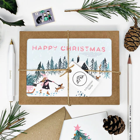 Girl Looking for Christmas Tree - Pack of 8 Cards - 3 Packs - Lomond Paper Co - Made Scotland