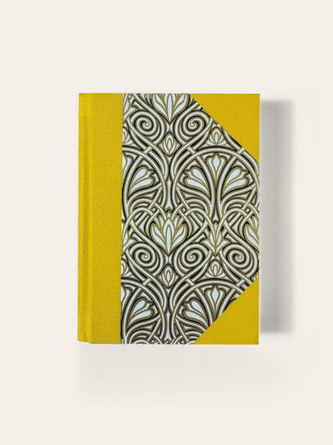 Hand-bound A6 Notebook, handcrafted in Scotland - Yellow Art Nouveau – Blank - Sisu Stationery - Made Scotland