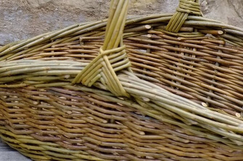 Handmade Willow Harvest Basket in Mixed Willow with Bark On - Anna Liebmann - Made Scotland