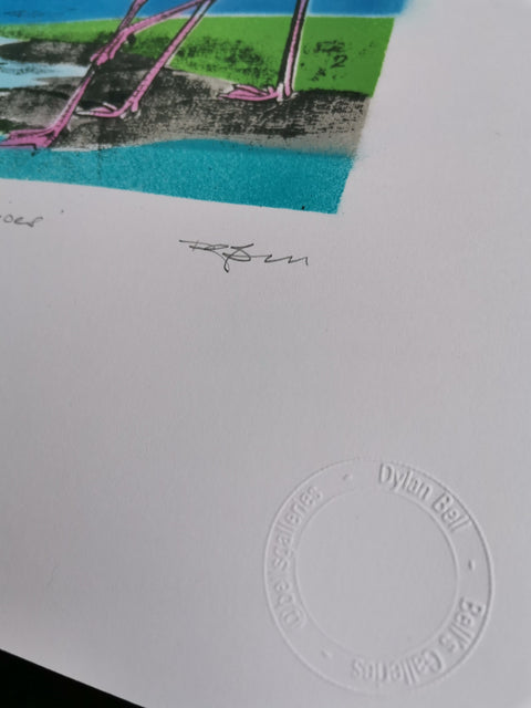 Bright Neon Flamingo Screenprint - Signed and editioned by artist Dylan Bell