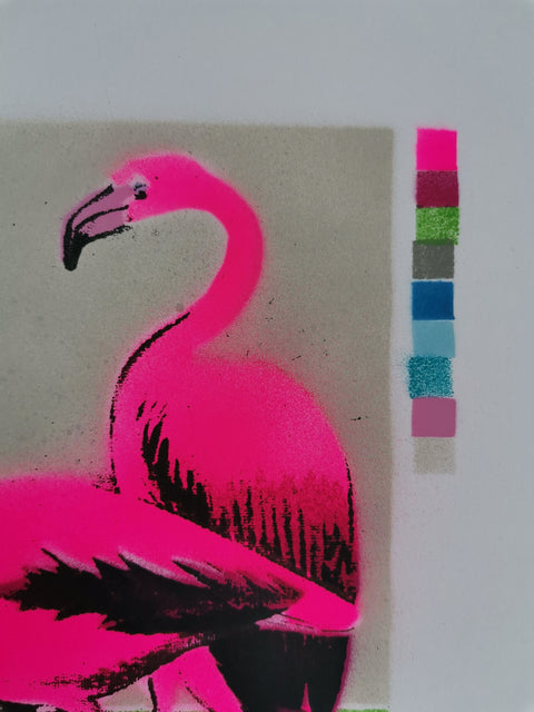 Bright Neon Flamingo Screenprint - Signed and editioned by artist Dylan Bell