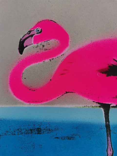 Bright Neon Flamingo Screenprint - Signed and editioned by artist Dylan Bell